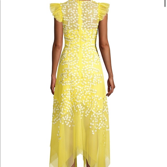 BCBG BCBGMAXAZRIA WOMEN'S EMBROIDERED TULLE RUFFLE DRESS IN AURORA Yellow Gown - Picture 2 of 8